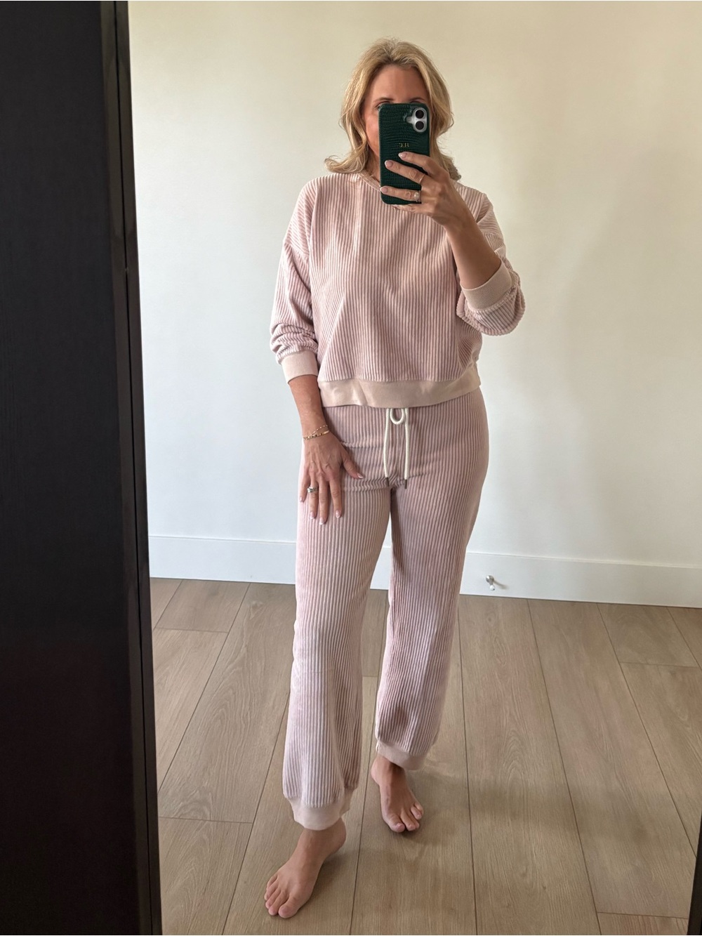 THE GREAT. Heirloom Pink Corduroy Velour Sweat Set pants size 0/ top size 1